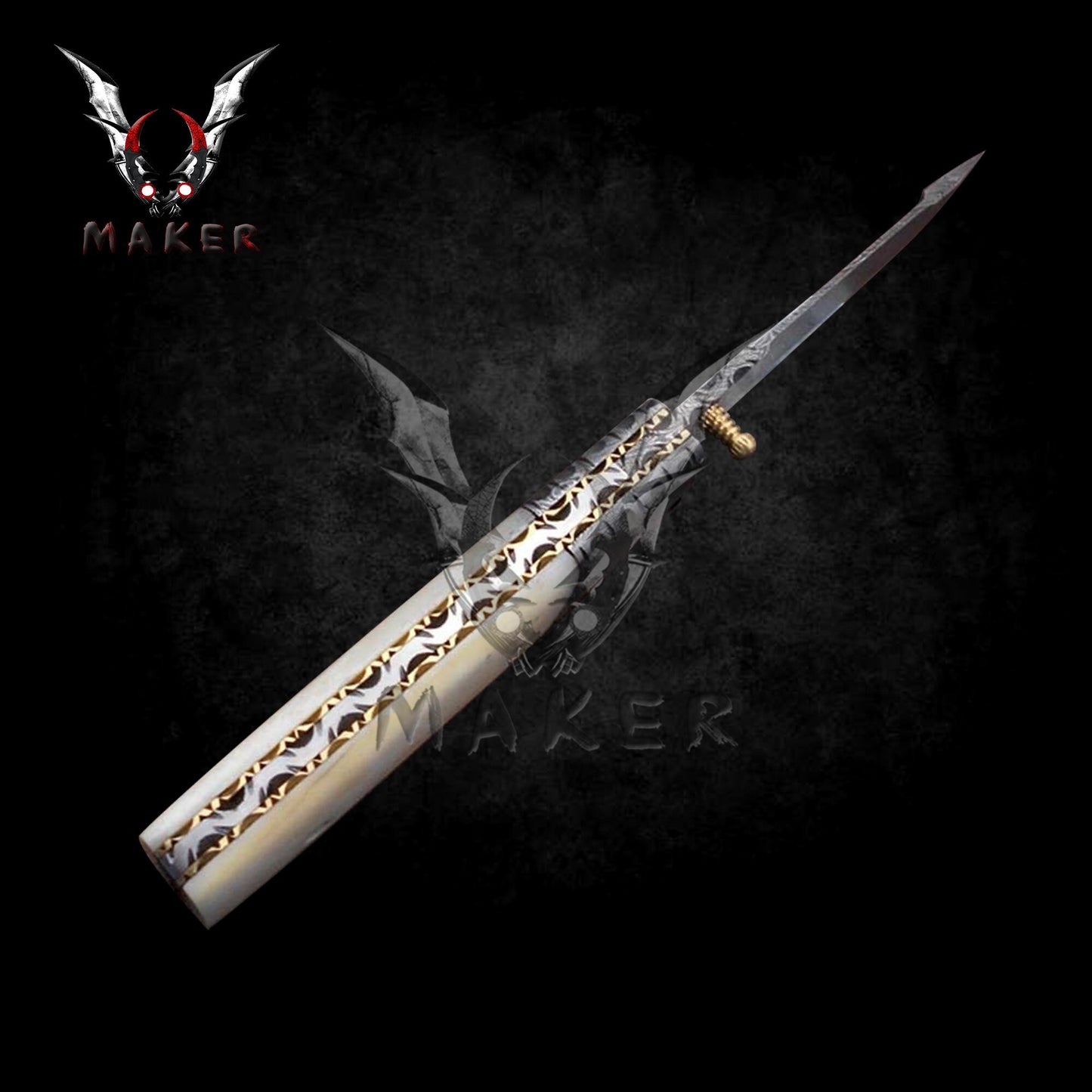 VuMaker-37 Damascus Hunting Knife Custom Handmade 7.5" Damascus Steel Blade