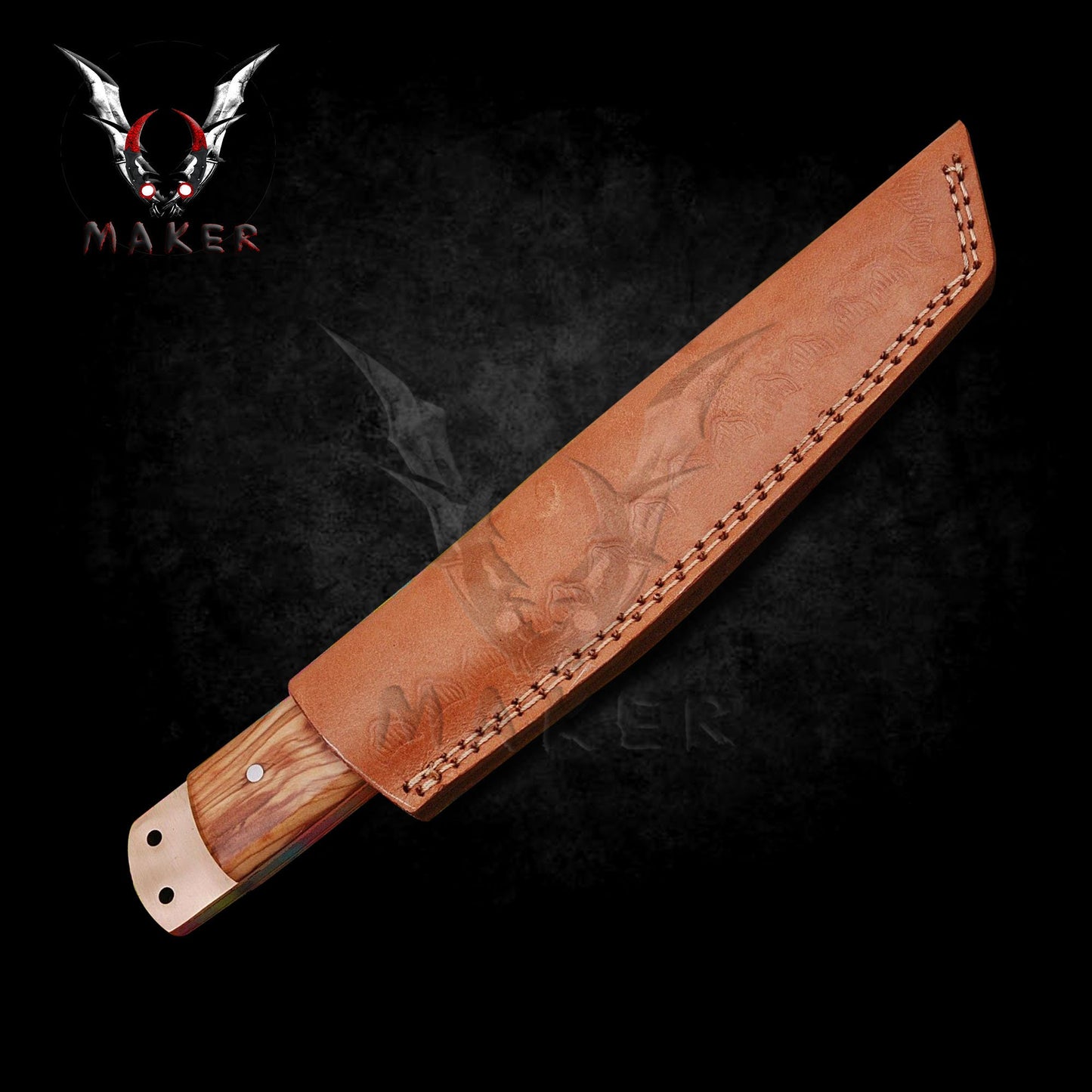 Damascus Japanese Tanto Knife 10" Damascus Fixed Blade Knife Olive wood handle,Gift for Men, Boyfriend , Husband, Christmas VuMaker-98