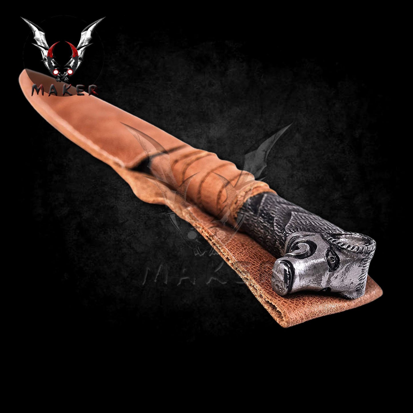 Viking Knife With Boar's Head Hilt & Leather Sheath 10" Carbon Steel Knife for Hunting, Camping Gift for Father, Boyfriend - VuMaker-130