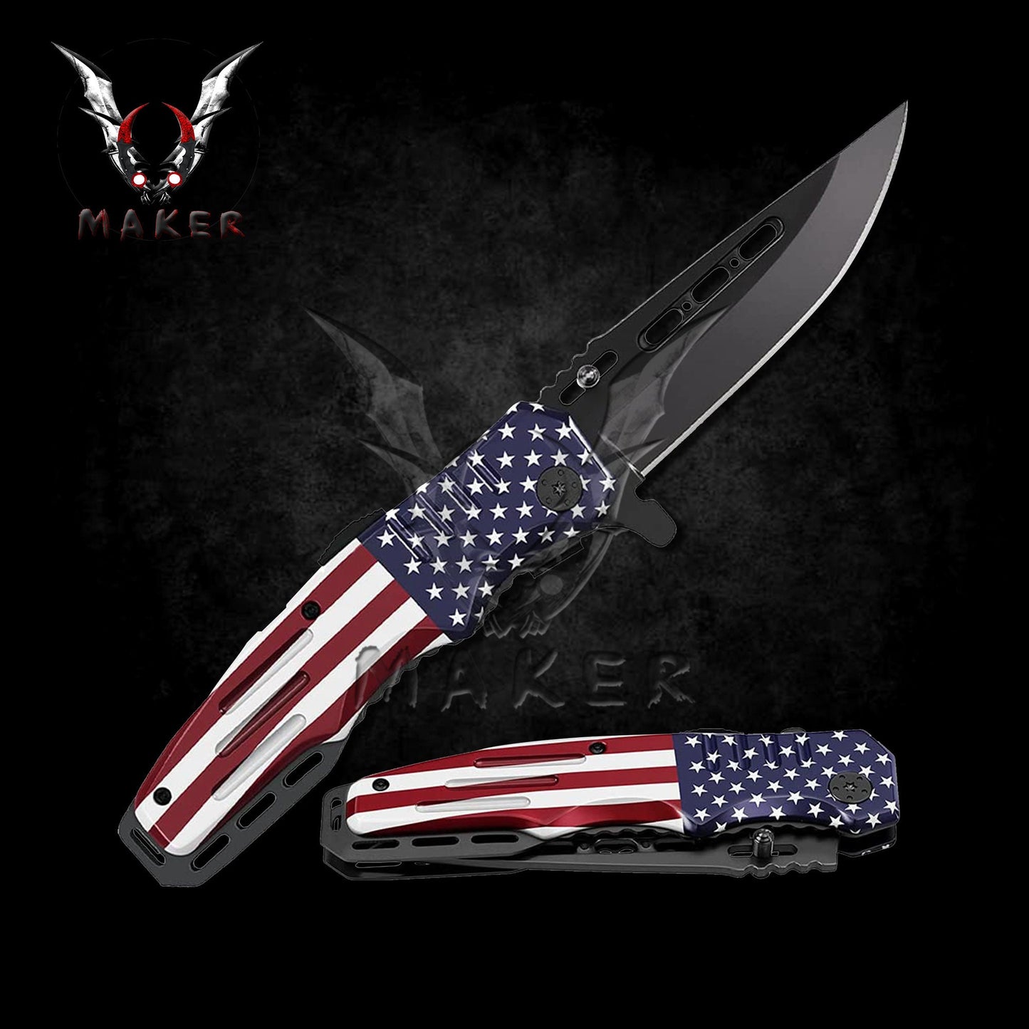 USA Flag Spring Assisted Knife 7.7" Hunting Folding Pocket Steel Blade Knife - Father boyfriend gift Christmas VuMaker-230