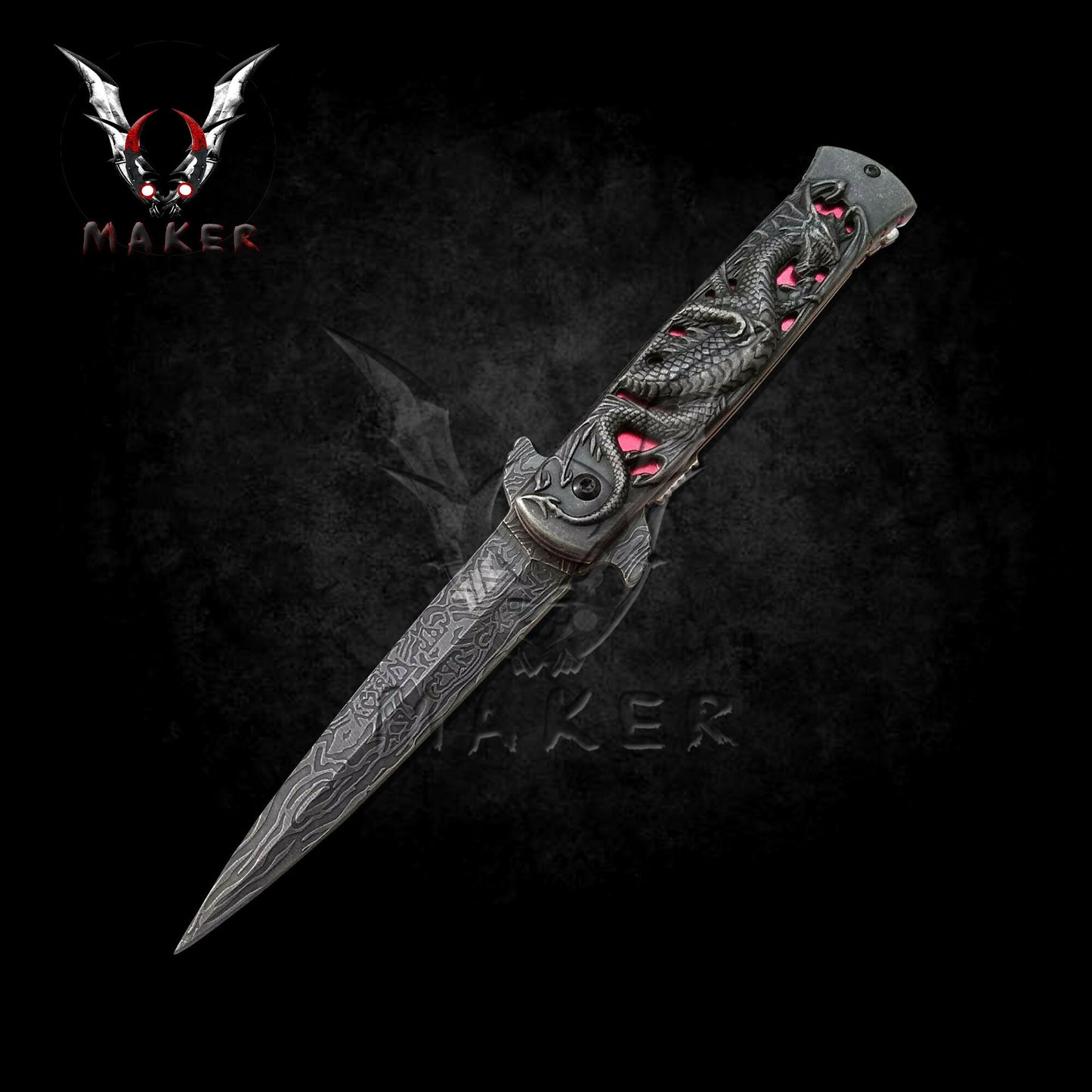 Embossed Sculpture Dragon Knife 8.5" Best Folding Knife for Hunting,Camping Gift for Father, Husband, Boyfriend - VuMaker-318