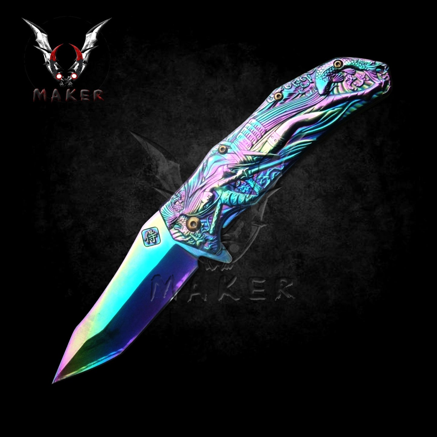 Rainbow Women Samurai Knife 8.5" Best Folding Knife for Hunting,Camping Gift for Father, Husband, Boyfriend Christmas - VuMaker-529