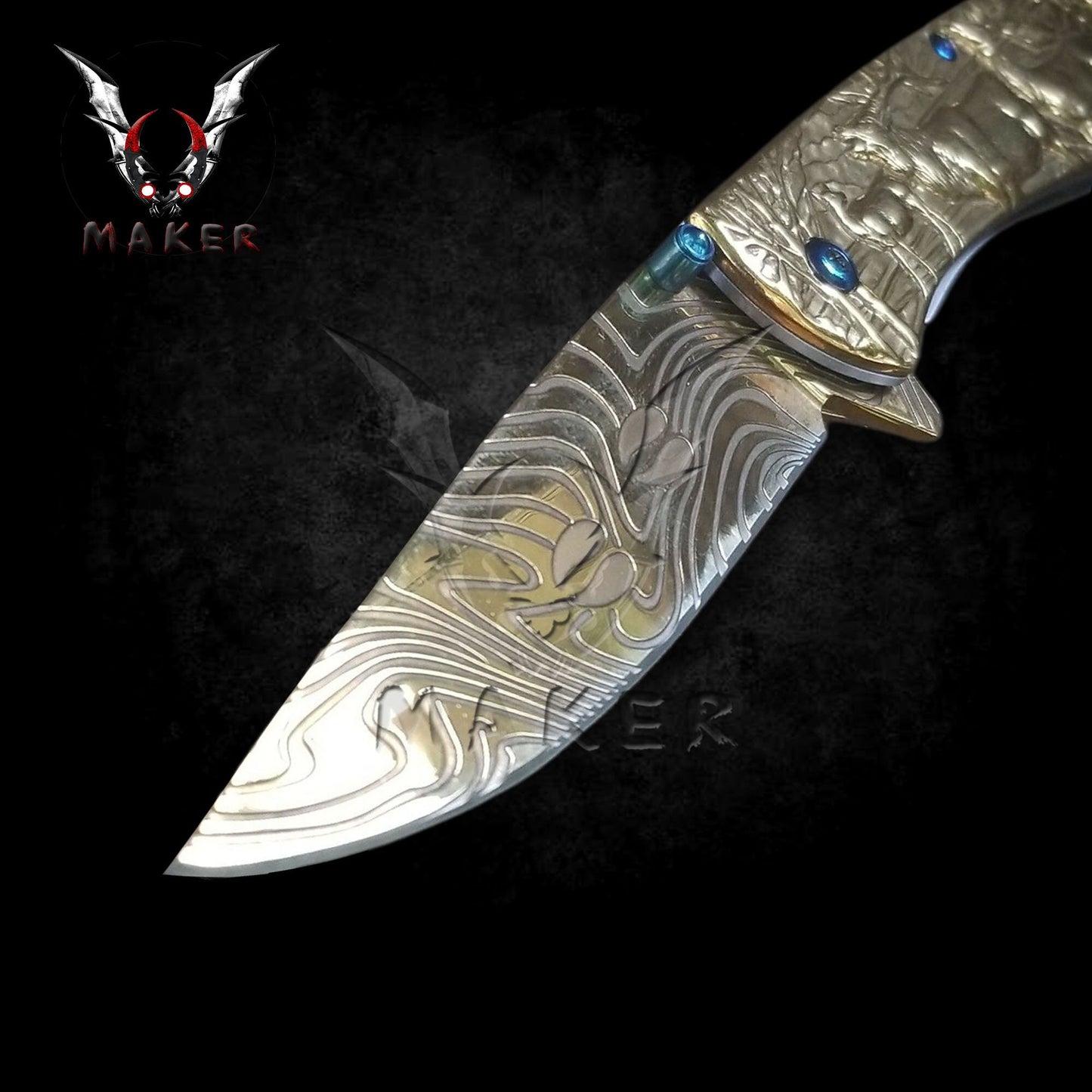 Embossed sculpture Deer Knife 8" Best Folding Knife for Hunting,Camping- Gift for Father, Husband, Boyfriend, Christmas - VuMaker-463