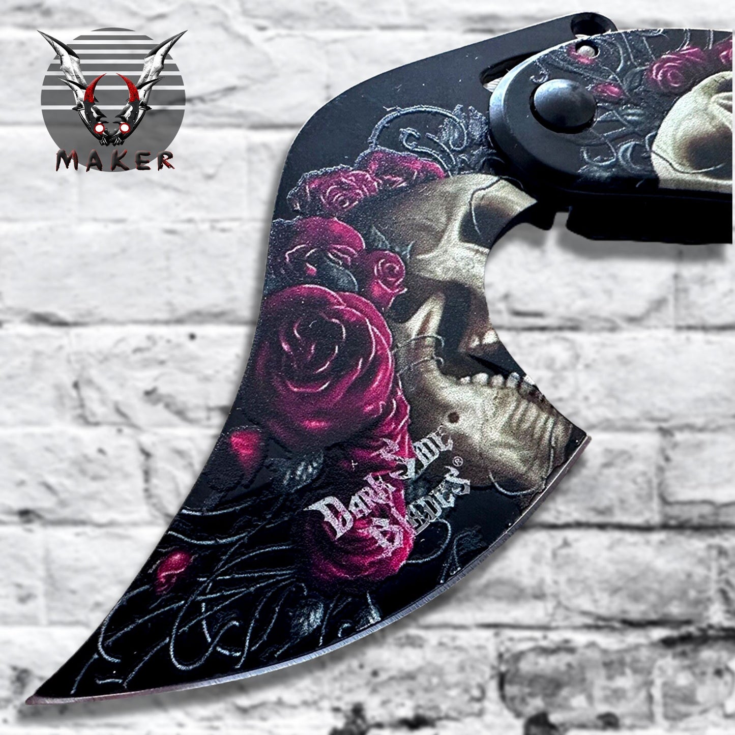 Leaf Fantasy Skull Rose Knife 6.5" for Hunting, Camping Gift for Father, Husband, Boyfriend, Halloween, Christmas VuMaker-835
