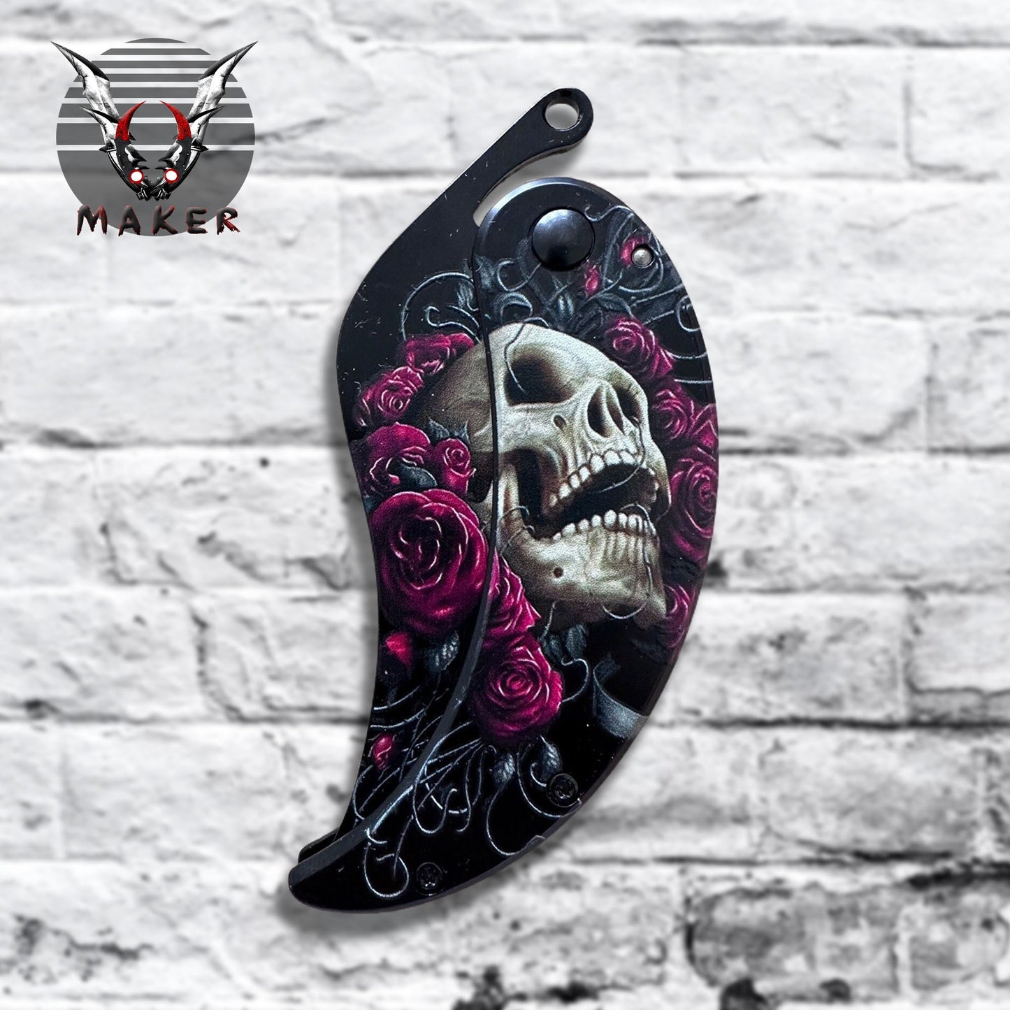 Leaf Fantasy Skull Rose Knife 6.5" for Hunting, Camping Gift for Father, Husband, Boyfriend, Halloween, Christmas VuMaker-835