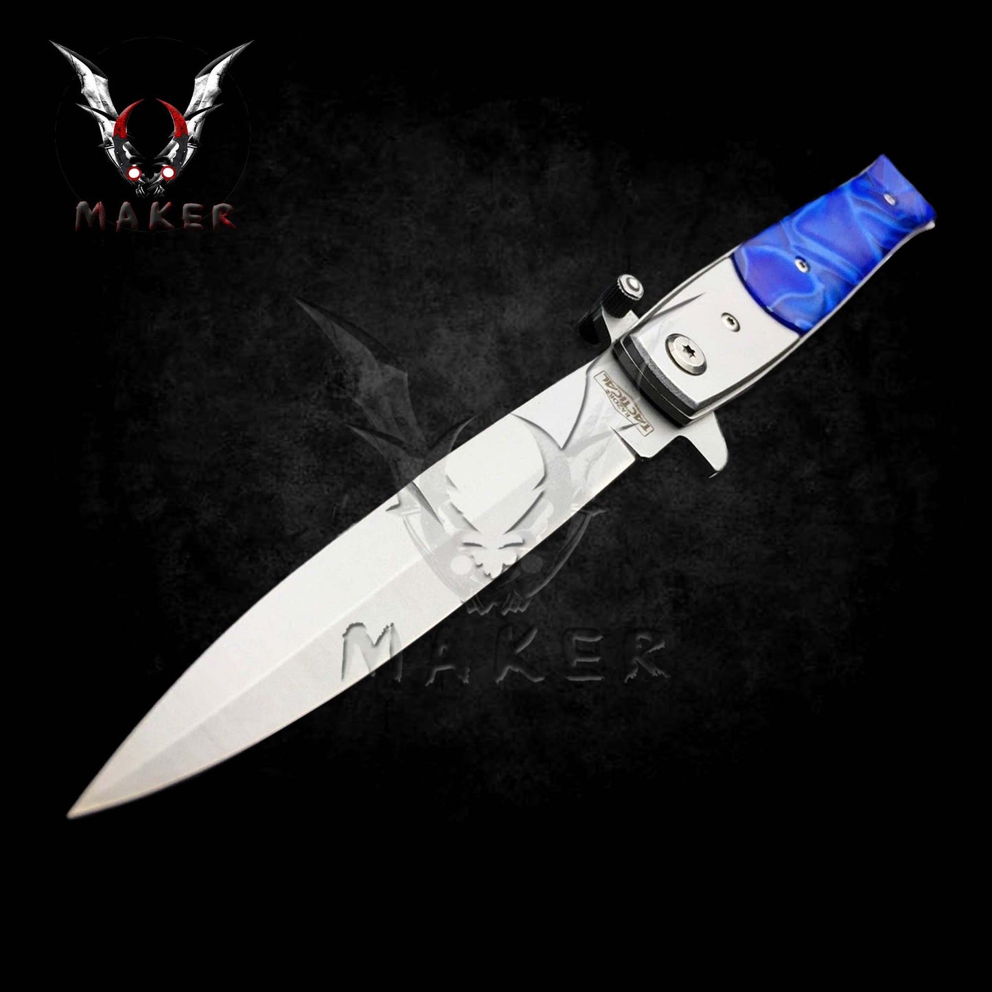 Black Pearl Handle Stiletto Knife 9" Spring Assisted Folding Knife for Hunting, Gift for Father, Boyfriend - VuMaker-878