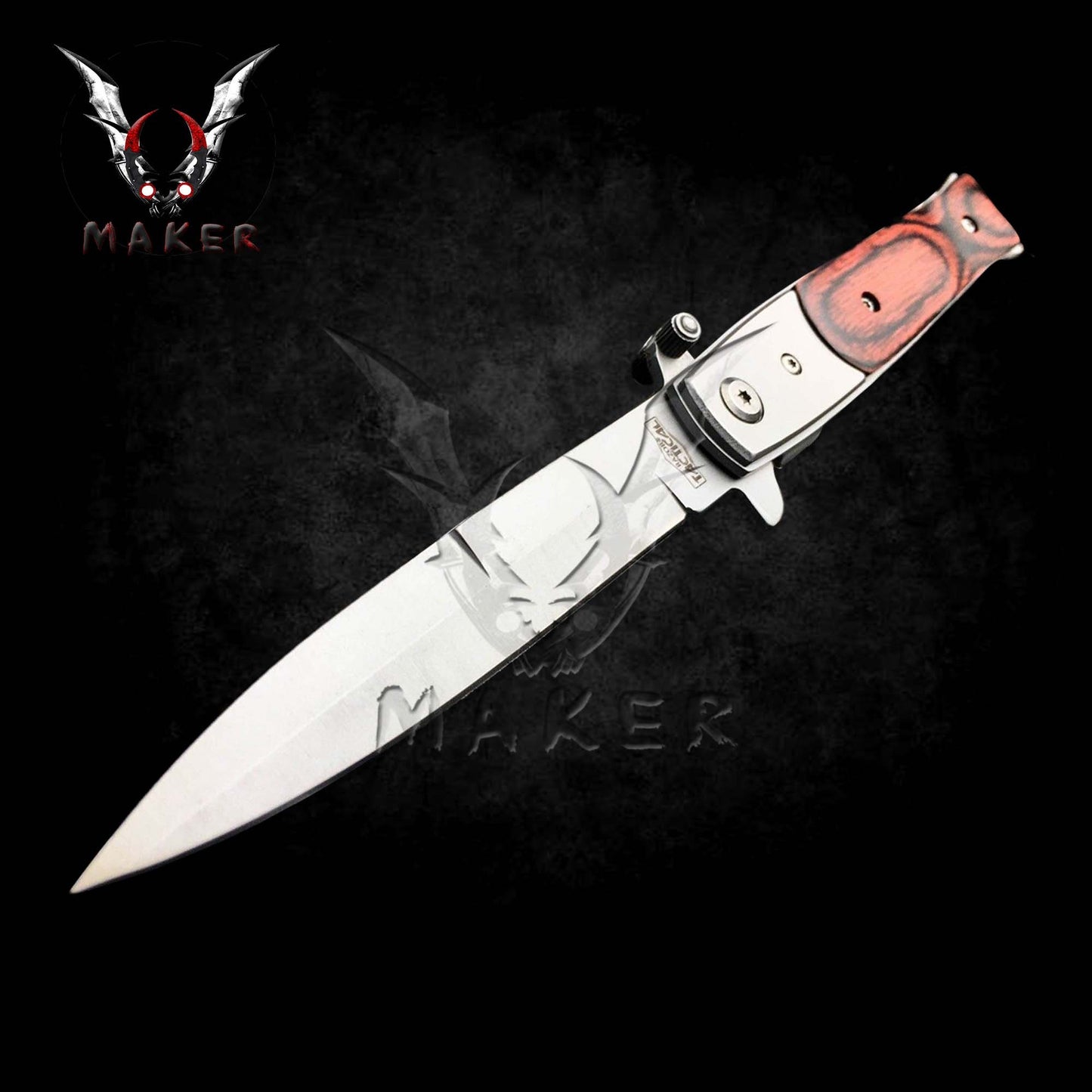 Black Pearl Handle Stiletto Knife 9" Spring Assisted Folding Knife for Hunting, Gift for Father, Boyfriend - VuMaker-878