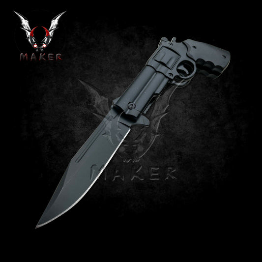 Tactical Assisted Spring 8" Knife HAND GUN Pistol Folding Pocket Knife for Hunting, Camping Gift for Father, Husband, Boyfriend, Christmas VuMaker-446