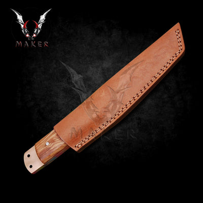 Damascus Japanese Tanto Knife 10" Damascus Fixed Blade Knife Olive wood handle,Gift for Men, Boyfriend , Husband, Christmas VuMaker-98