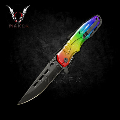 Rainbow Pride Assisted Knife 7.7" Hunting Folding Pocket Steel Blade Knife - Father boyfriend gift, christmas gift VuMaker-228