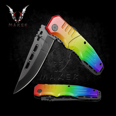 Rainbow Pride Assisted Knife 7.7" Hunting Folding Pocket Steel Blade Knife - Father boyfriend gift, christmas gift VuMaker-228