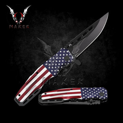 USA Flag Spring Assisted Knife 7.7" Hunting Folding Pocket Steel Blade Knife - Father boyfriend gift Christmas VuMaker-230