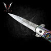 Embossed Sculpture Skull Stiletto Knife  9" Rainbow Folding Knife for Hunting, Camping Gift for Father, Husband, Boyfriend - VuMaker-305