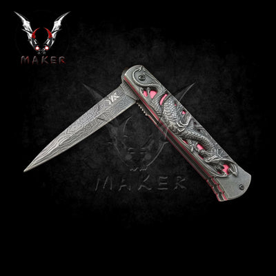 Embossed Sculpture Dragon Knife  8.5" Best Folding Knife for Hunting,Camping Gift for Father, Husband, Boyfriend - VuMaker-318