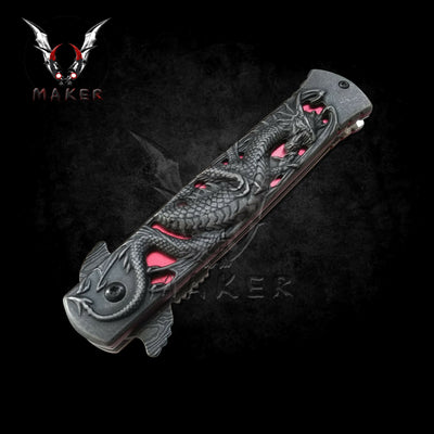 Embossed Sculpture Dragon Knife  8.5" Best Folding Knife for Hunting,Camping Gift for Father, Husband, Boyfriend - VuMaker-318