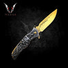 GOLD Skull with Snake Knife 8" Stonewash handle Hunting Folding Steel Blade Knife Mens, Father, boyfriend, christmas gift - VuMaker-159