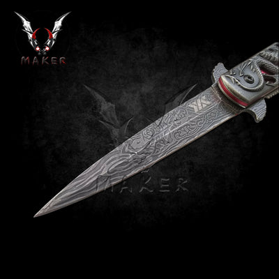 Embossed Sculpture Dragon Knife  8.5" Best Folding Knife for Hunting,Camping Gift for Father, Husband, Boyfriend - VuMaker-318