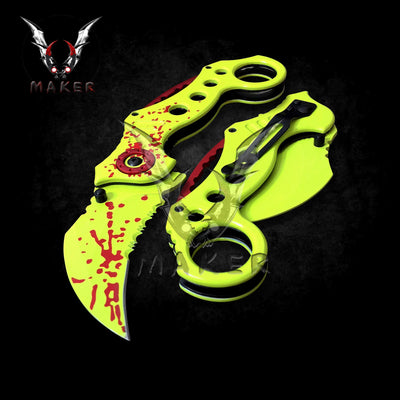 Green Karambit Knife 7.75" Steel Blade Best Folding Knife for Hunting, Camping Gift for Father, Husband, Boyfriend . VuMaker-399