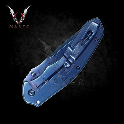 Blue Skull Rose Pocket Knife 8" Steel Blade Best Folding Knife for Hunting, Camping Gift for Father, Husband, Boyfriend . VuMaker-404