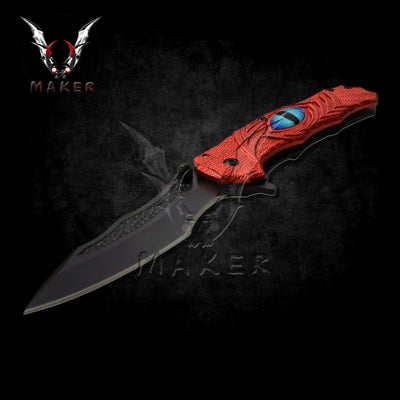 Dragon Eye Knife 8" Red Black Fantasy Hunting Folding Steel Blade Knife Fathers day gift boyfriend gift, christmas gift- VuMaker-372