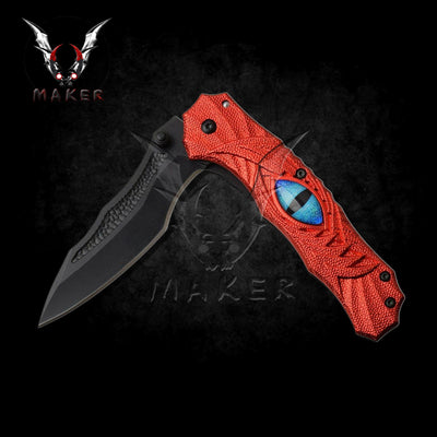 Dragon Eye Knife 8" Red Black Fantasy Hunting Folding Steel Blade Knife Fathers day gift boyfriend gift, christmas gift- VuMaker-372