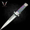 Embossed Sculpture Skull Stiletto Knife  9" Rainbow Folding Knife for Hunting, Camping Gift for Father, Husband, Boyfriend - VuMaker-305