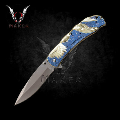 American Gold Eagle Knife 8.25" Steel Blade Best Folding Knife for Hunting,Camping, collection Gift for Father. VuMaker-480