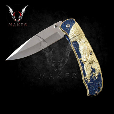 American Gold Eagle Knife 8.25" Steel Blade Best Folding Knife for Hunting,Camping, collection Gift for Father. VuMaker-480