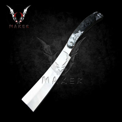 Death Razor Skull Straight Blade Barber Knife 10" Hunting Folding Steel Blade Knife Fathers day gift - VuMaker-494