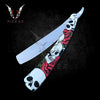 Razor Skull Rose Straight Blade Barber Knife 10" Folding Steel Blade Knife, Gift for father, boyfriend, christmas - VuMaker-496