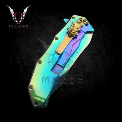 Rainbow Women Samurai Knife  8.5" Best Folding Knife for Hunting,Camping Gift for Father, Husband, Boyfriend Christmas - VuMaker-529