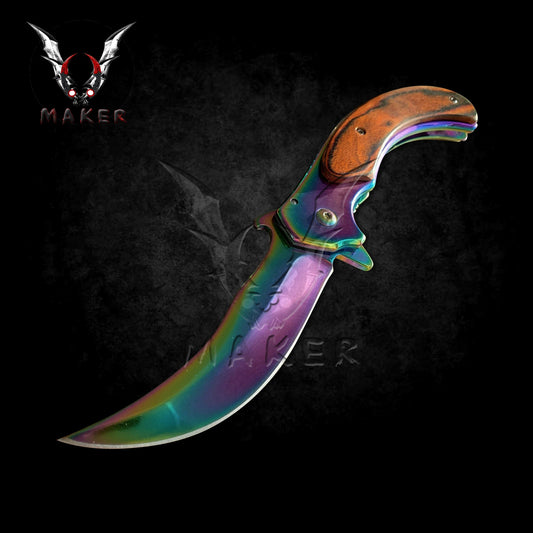 Hook Carver Spring Assisted Rainbow Knife 8.25" Best Folding Knife for Hunting, Camping Gift for Father, Husband, Boyfriend . VuMaker-577