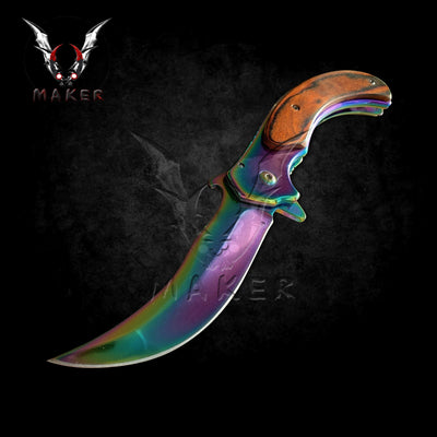 Hook Carver Spring Assisted Rainbow Knife 8.25" Best Folding Knife for Hunting, Camping Gift for Father, Husband, Boyfriend . VuMaker-577