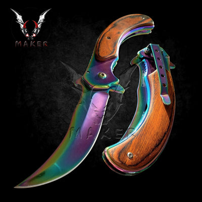 Hook Carver Spring Assisted Rainbow Knife 8.25" Best Folding Knife for Hunting, Camping Gift for Father, Husband, Boyfriend . VuMaker-577