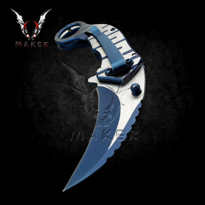 BLue Claw Karambit Knife 8" Rainbow Best Folding Vintage Knife for Hunting,Campin Gift for Father, Husband, Boyfriend - VuMaker-580