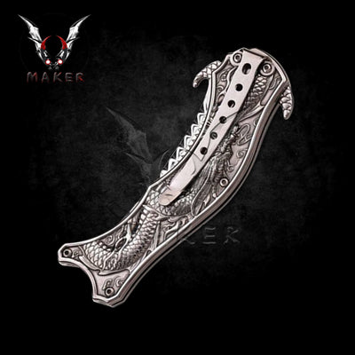 8" Vintage Dragon karambit Knife Best Folding Knife for Hunting,Campin Gift for Father, Husband, Boyfriend - VuMaker-590