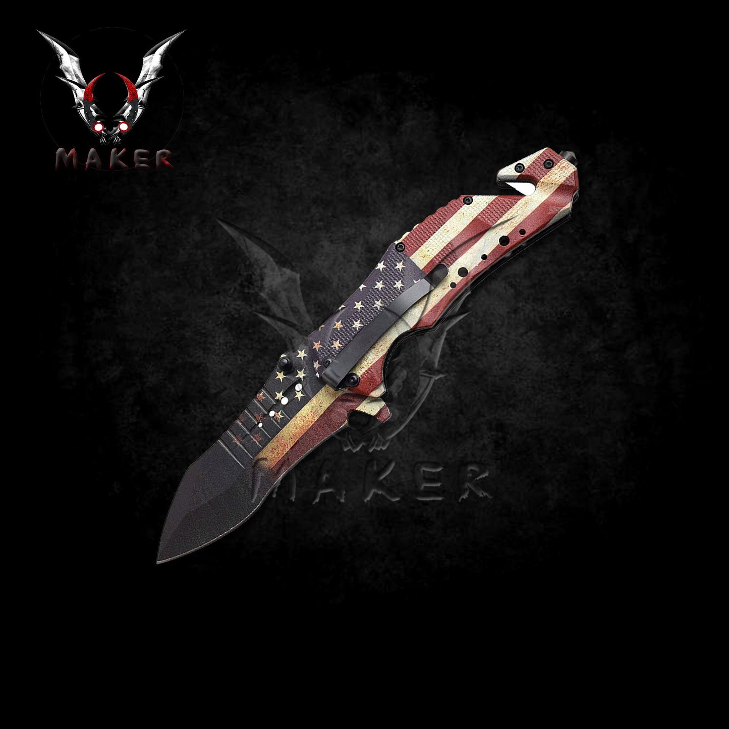 USA Flag Spring Assisted Knife 9" Hunting Folding Pocket Steel Blade Knife - Father boyfriend gift Christmas VuMaker-178
