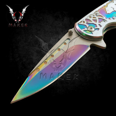 Bear Rainbow Knife Fantasy Hunting Folding Steel Blade Knife gift for mens,Father, boyfriend, christmas halloween gift- VuMaker-736