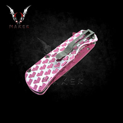 Ladies Pink Hearts Knife 8"  Spring Best Folding Knife for Hunting,Camping Gift for Father, Husband, Boyfriend, Christmas - VuMaker-750