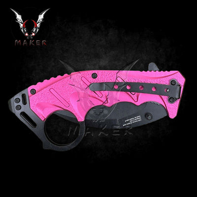 Ladies Pink Karambit Knife 8.5"  Claw Spring Best Folding Knife for Hunting,Camping Gift for Father, Husband, Boyfriend - VuMaker-814