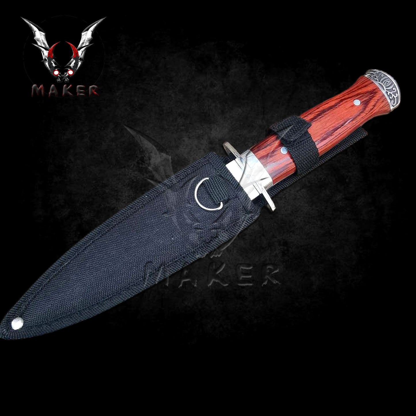 Double Edged Knife 11" Wood Handle Fixed Knife for Outdoor, Hunting, Camping Gift for Father, Husband, Boyfriend, Christmas VuMaker-812