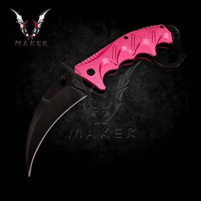 Ladies Pink Karambit Knife 8.5"  Claw Spring Best Folding Knife for Hunting,Camping Gift for Father, Husband, Boyfriend - VuMaker-814