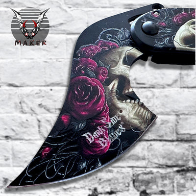 Leaf Fantasy Skull Rose Knife 6.5" for Hunting, Camping Gift for Father, Husband, Boyfriend, Halloween, Christmas  VuMaker-835