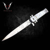 White Pearl Handle Stiletto Knife  9"  Spring Assisted Folding Knife for Hunting, Gift for Father, Boyfriend - VuMaker-668