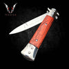 Silver Red Wood Handle Stiletto Knife 9" Spring Assisted Folding Knife for Hunting, Gift for Father, Boyfriend - VuMaker-870