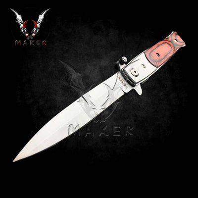 Black Pearl Handle Stiletto Knife  9"  Spring Assisted Folding Knife for Hunting, Gift for Father, Boyfriend - VuMaker-878