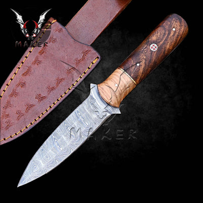 Damascus Throwing Knife 10" Wood Handle for Hunting, Camping, Survival Gift for Father, Husband, Boyfriend, Christmas VuMaker-889