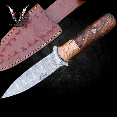 Damascus Throwing Knife 10" Wood Handle for Hunting, Camping, Survival Gift for Father, Husband, Boyfriend, Christmas VuMaker-889