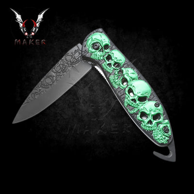 Black Skull Pocket Knife 8.25" Sharp Steel Blade Best Folding Knife for Hunting, Camping Gift for Father, Husband, Boyfriend . VuMaker-484