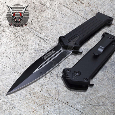 8" Black Stiletto Pocket Knife Steel Blade Best Spring Assisted Knife for Hunting, Camping Gift for Father, Husband, Boyfriend . VuMaker-903